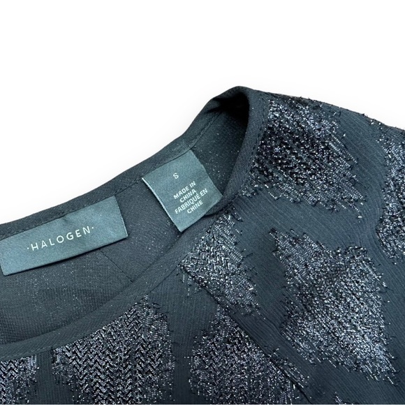HALOGEN Sheer Black Metallic Diamond Brocade Sheer Long Sleeve Blouse | Size S - Picture 11 of 14